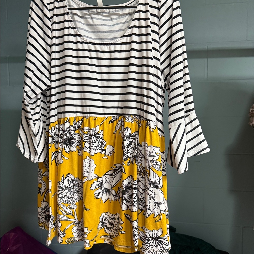 Striped and Floral Tunic Top